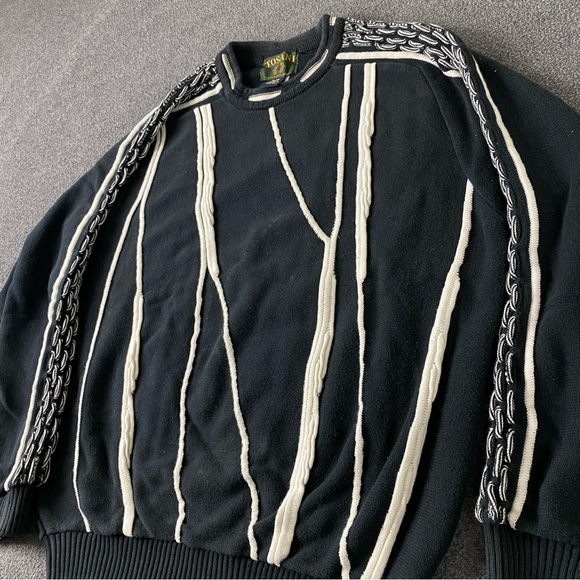 Vintage Tosani Made In Canada Black White Knit Sweater Pullover Men’s Size XL - Picture 10 of 15